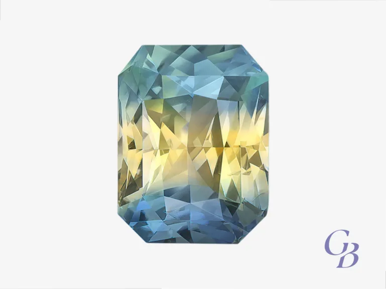 unheated bi color sapphire in radiant shape, sri lanka