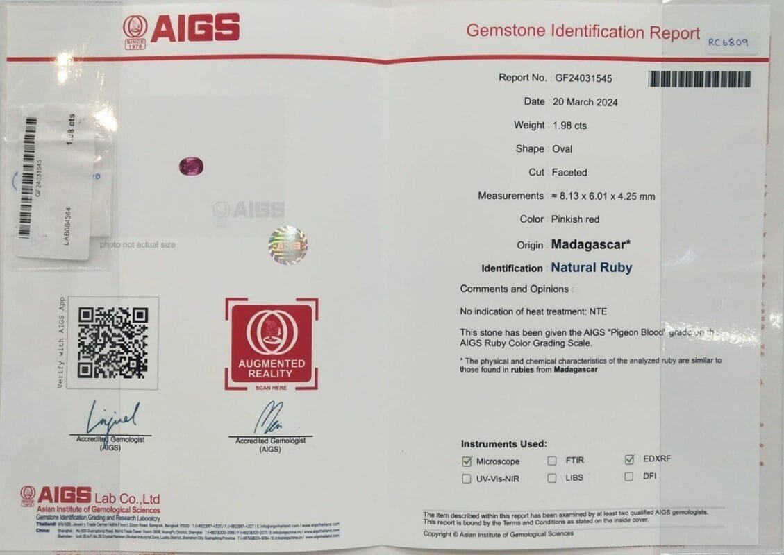 AIGS Gemological Report