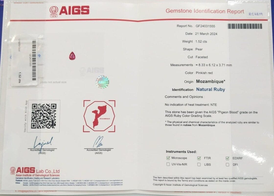 AIGS Gemological Report
