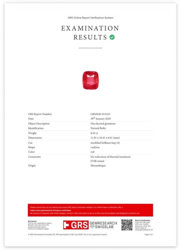 GRS Gemological Report