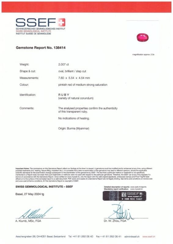 SSEF Gemological Report