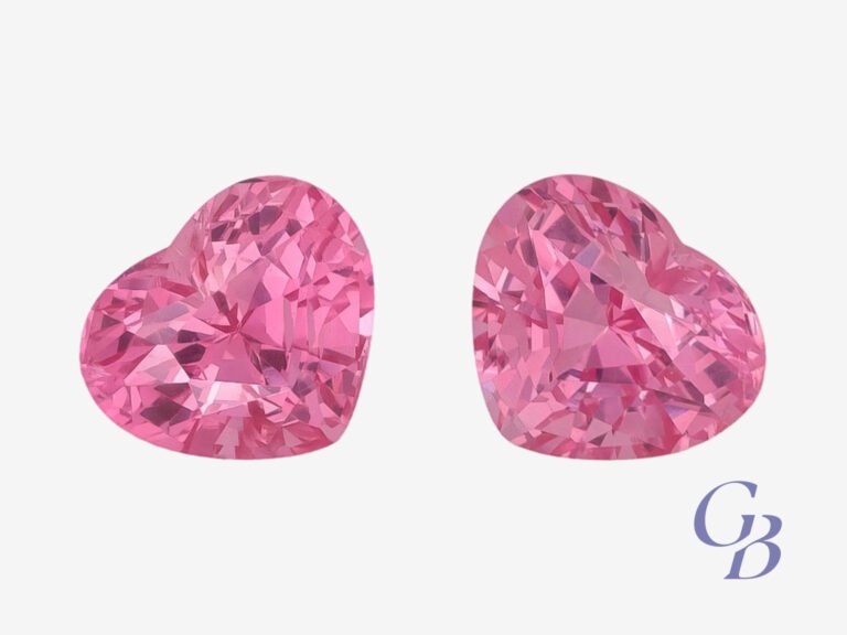 Pair of pink spinels in heart shape, Tanzania